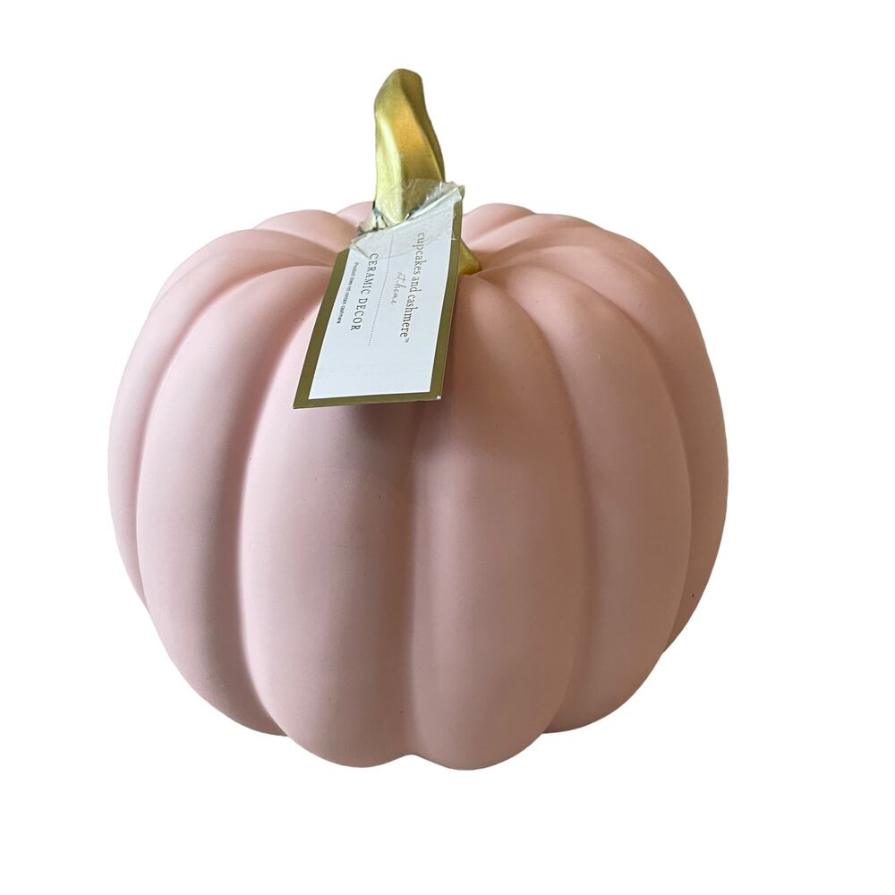 CUPCAKES & CASHMERE Pink Ceramic Pumpkin Gold Stem Posh Fall Decor New - Picture 7 of 14